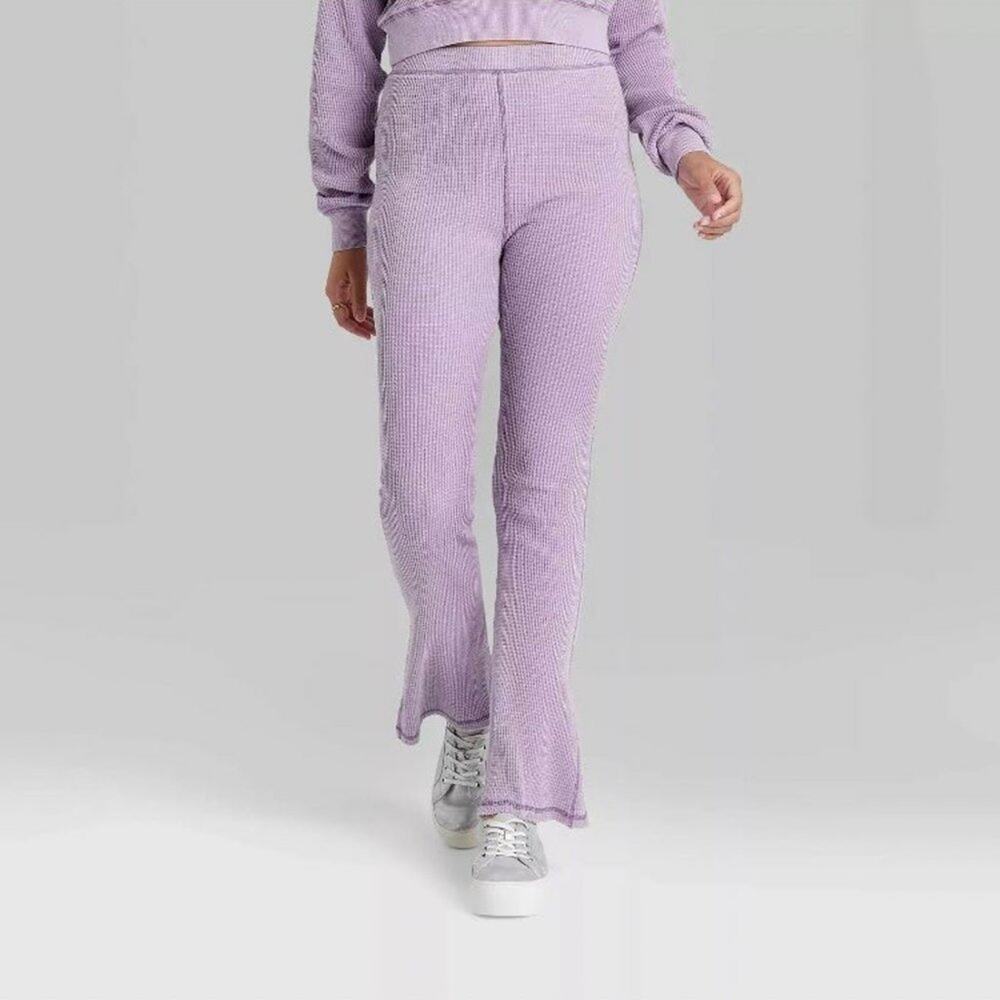 NWT Wild Fable Waffle Knit Thermal Boho Flare Leg Pants Legging Purple XXL
